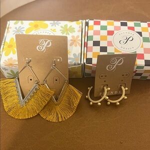 Plunder Design Yellow Fringe and Gold Hoop Earrings